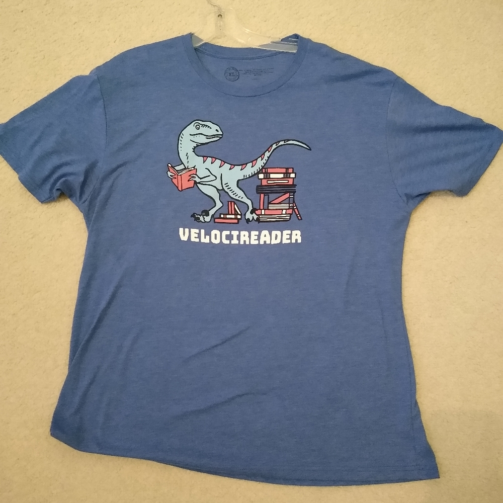 Velocireader Unisex XL T-shirt.  Blue cotton/poly blend.  Distressed, softened